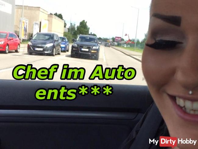 Chef im Auto entsaftet! Gefährlich aber geil!