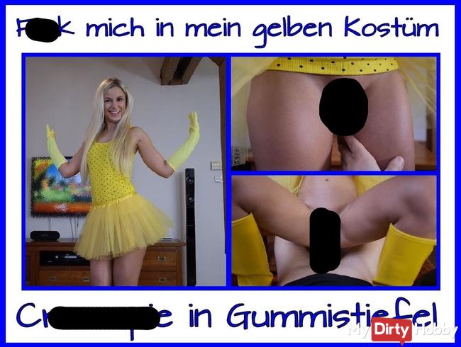 Gummistiefel Creampie im Gelben Kostüm