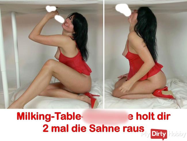 Milking-Table-Schlampe holt dir 2 mal die Sack-Sahne raus!