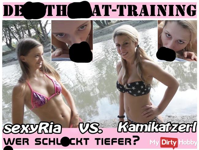 DEEPTHROAT TRAINING !!! Kamikatzerl vs. sexyRia - WER schluckt TIEFER?